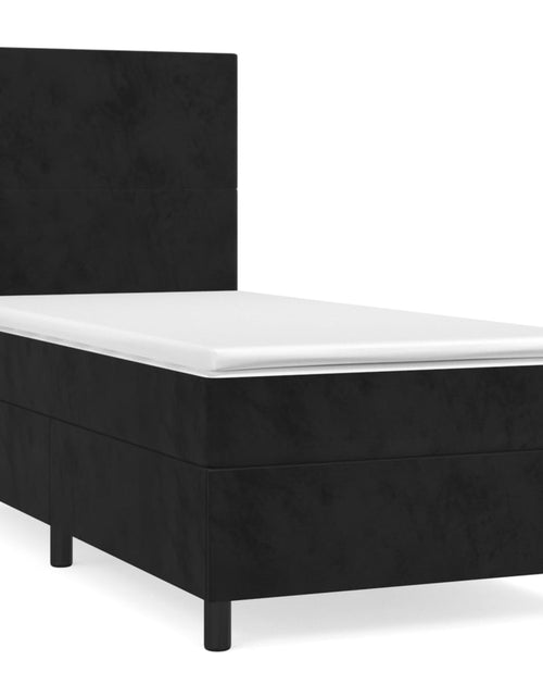 Загрузите изображение в средство просмотра галереи, Pat box spring cu saltea, negru, 80x200 cm, catifea
