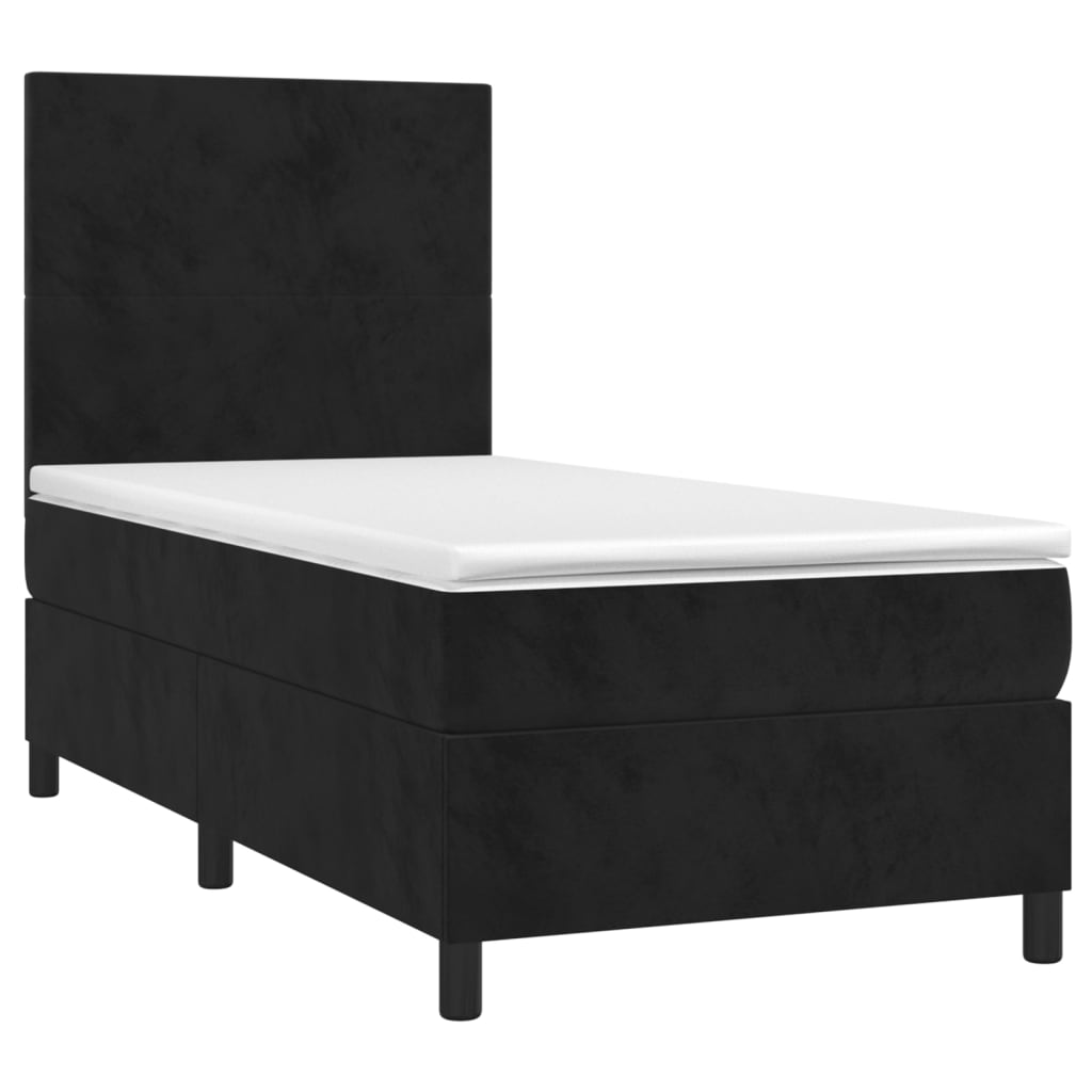 Pat box spring cu saltea, negru, 90x190 cm, catifea