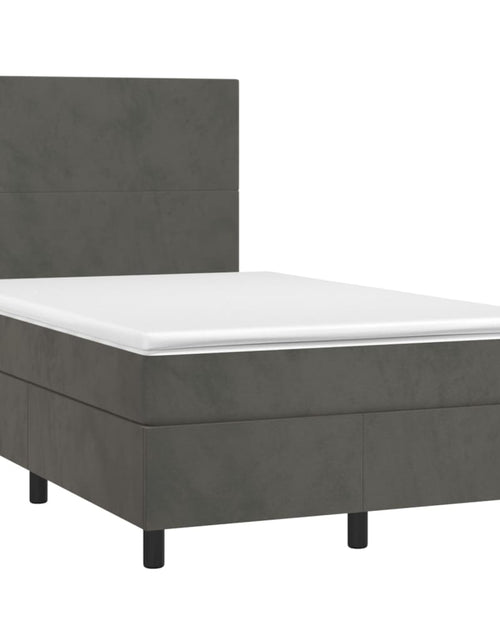 Загрузите изображение в средство просмотра галереи, Pat box spring cu saltea, gri închis, 120x200 cm, catifea
