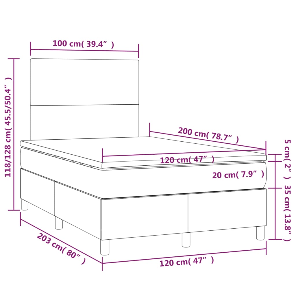 Pat box spring cu saltea, verde închis, 120x200 cm, catifea