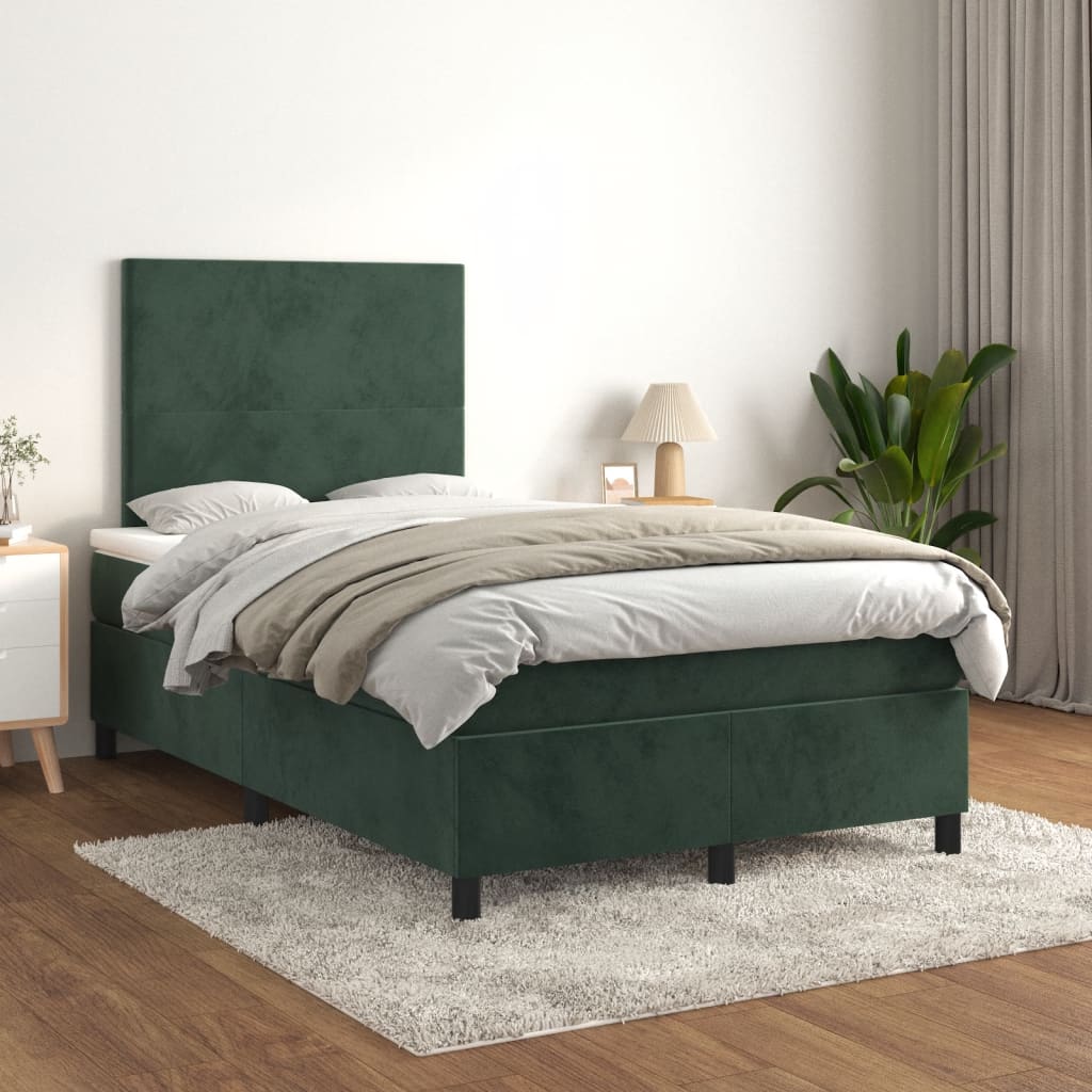 Pat box spring cu saltea, verde închis, 120x200 cm, catifea