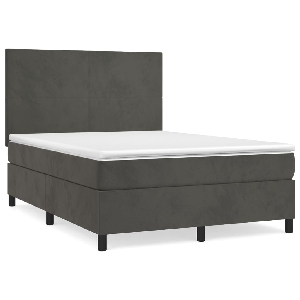 Pat box spring cu saltea, gri închis, 140x190 cm, catifea