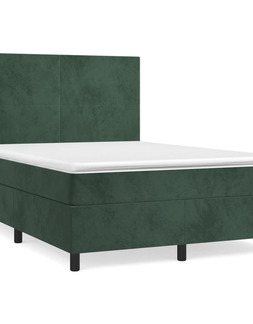 Загрузите изображение в средство просмотра галереи, Pat box spring cu saltea, verde închis, 140x200 cm, catifea
