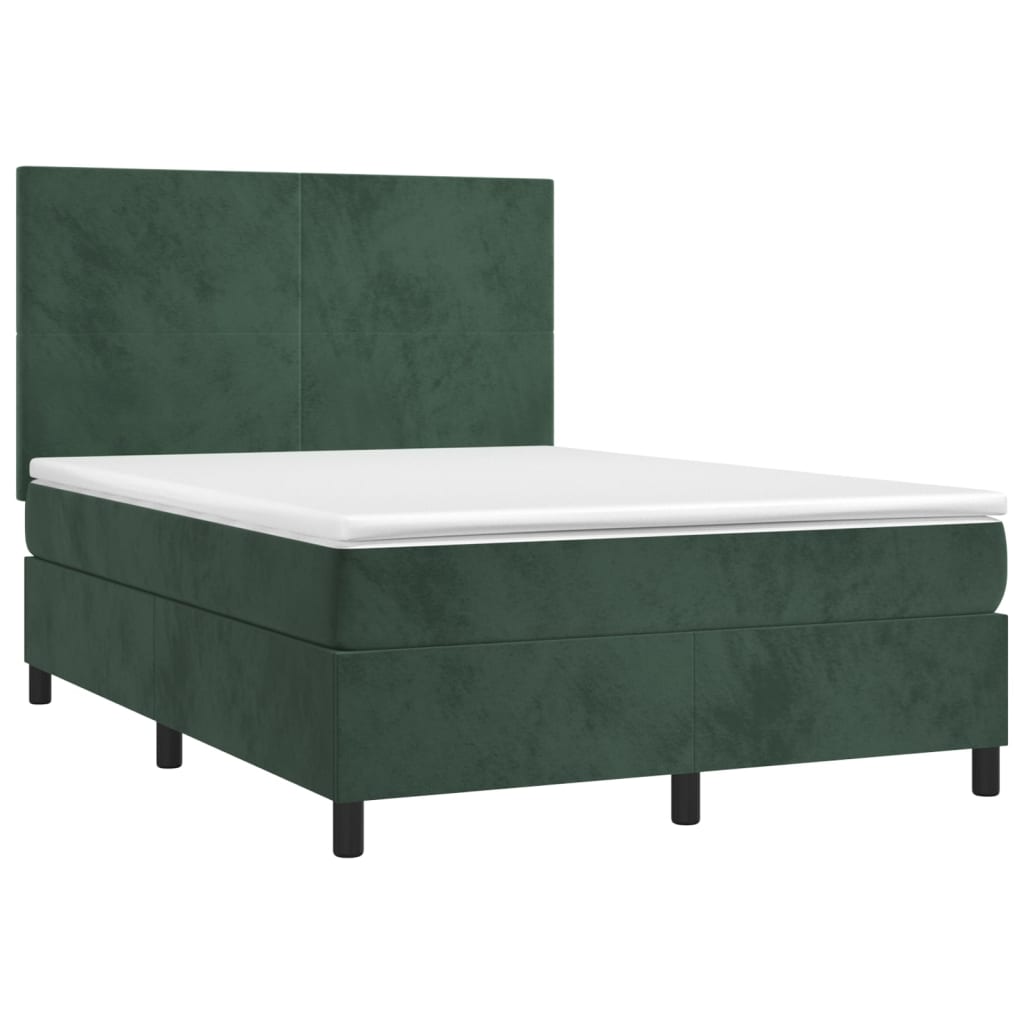 Pat box spring cu saltea, verde închis, 140x200 cm, catifea