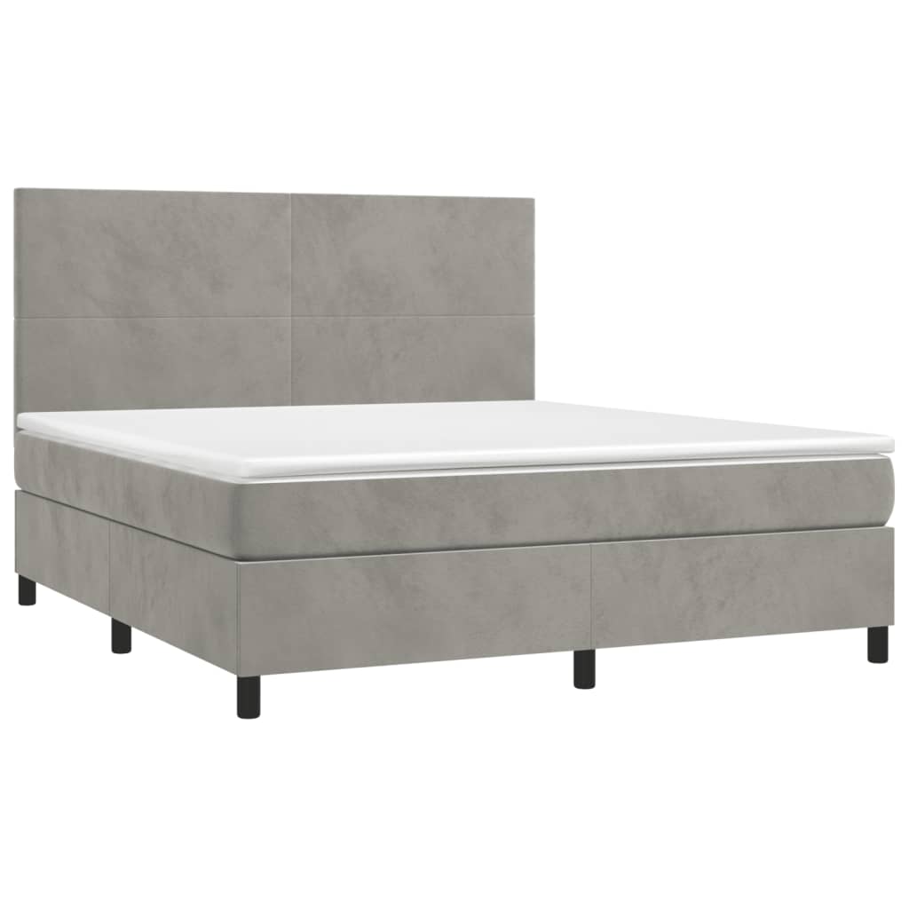 Pat box spring cu saltea, gri deschis, 160x200 cm, catifea