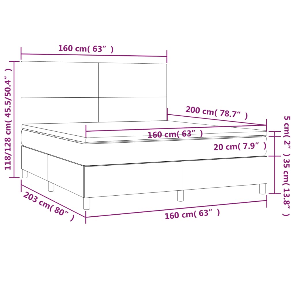 Pat box spring cu saltea, gri deschis, 160x200 cm, catifea