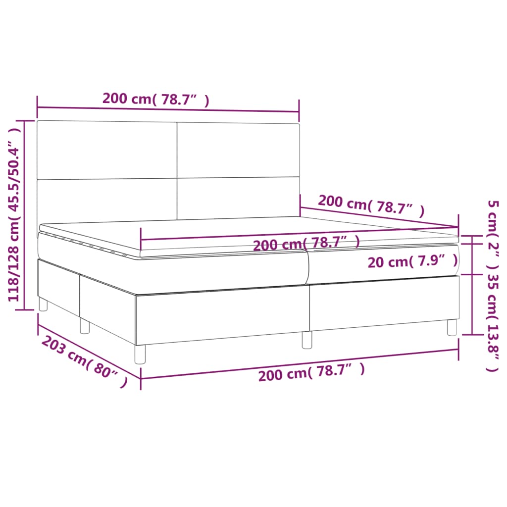 Pat box spring cu saltea, gri închis, 200x200 cm, catifea