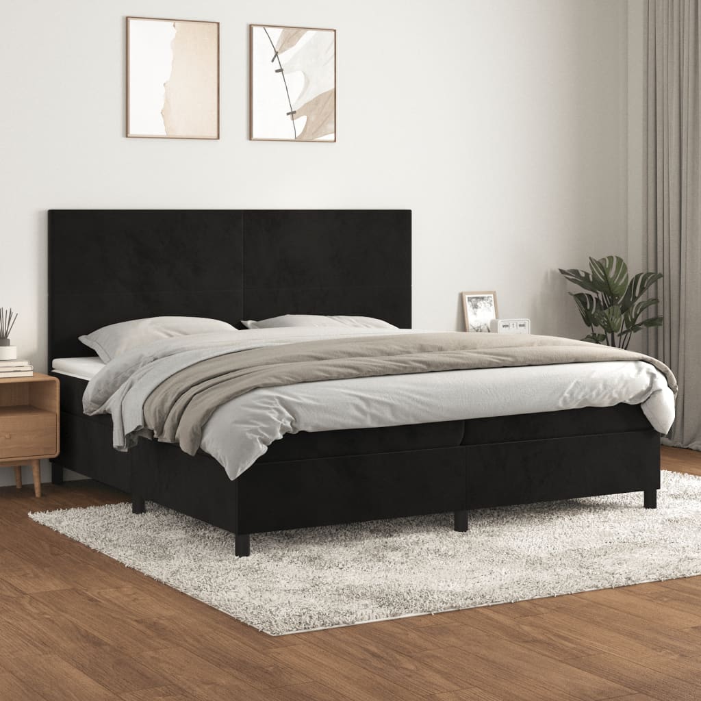 Pat box spring cu saltea, negru, 200x200 cm, catifea