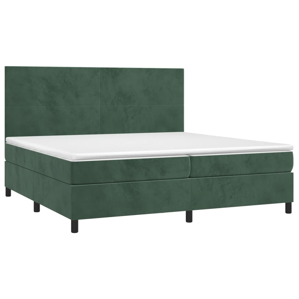 Pat box spring cu saltea, verde închis, 200x200 cm, catifea