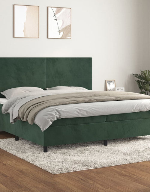 Загрузите изображение в средство просмотра галереи, Pat box spring cu saltea, verde închis, 200x200 cm, catifea
