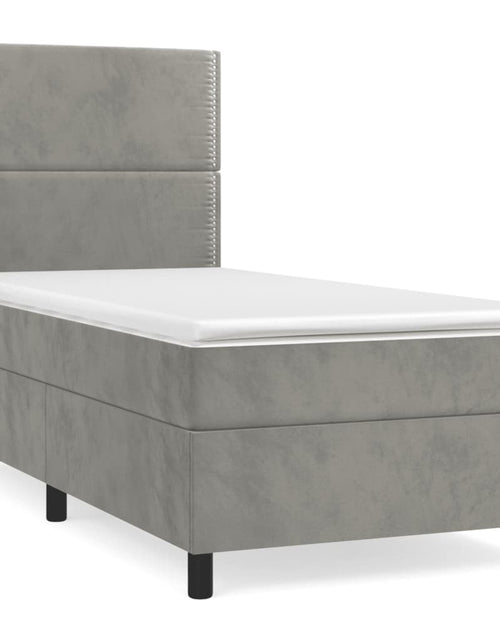 Загрузите изображение в средство просмотра галереи, Pat box spring cu saltea, gri deschis, 80x200 cm, catifea
