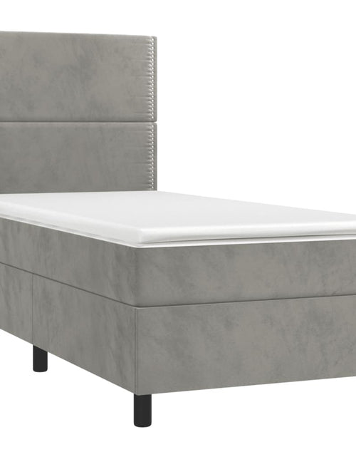 Загрузите изображение в средство просмотра галереи, Pat box spring cu saltea, gri deschis, 80x200 cm, catifea
