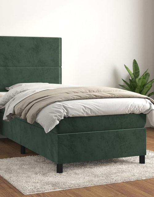 Загрузите изображение в средство просмотра галереи, Pat box spring cu saltea, verde închis, 80x200 cm, catifea
