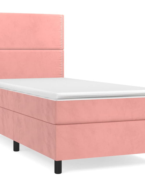 Загрузите изображение в средство просмотра галереи, Pat box spring cu saltea, roz, 80x200 cm, catifea
