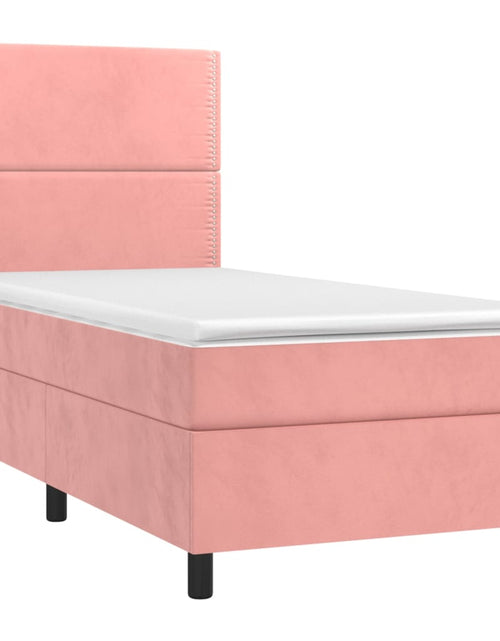 Загрузите изображение в средство просмотра галереи, Pat box spring cu saltea, roz, 80x200 cm, catifea
