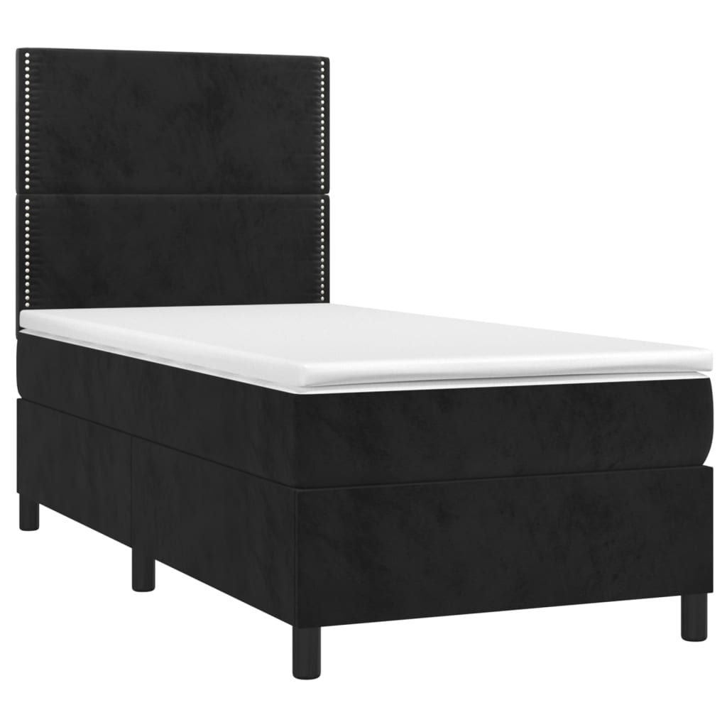 Pat box spring cu saltea, negru, 90x190 cm, catifea