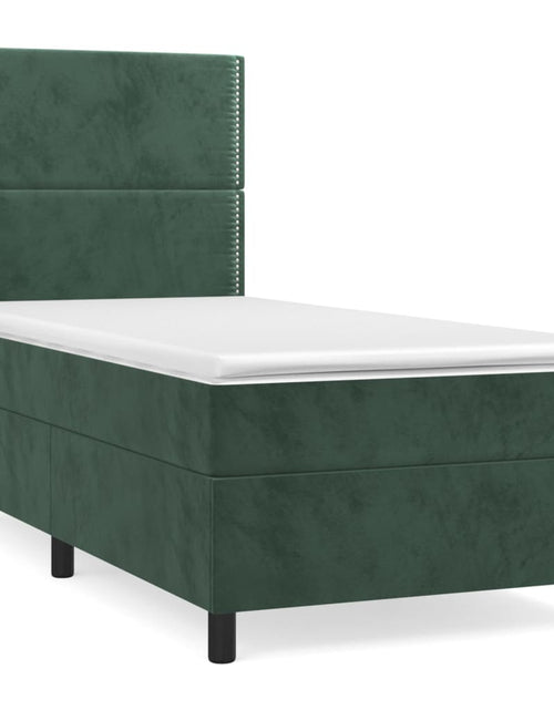 Încărcați imaginea în vizualizatorul Galerie, Pat box spring cu saltea, verde închis, 90x190 cm, catifea
