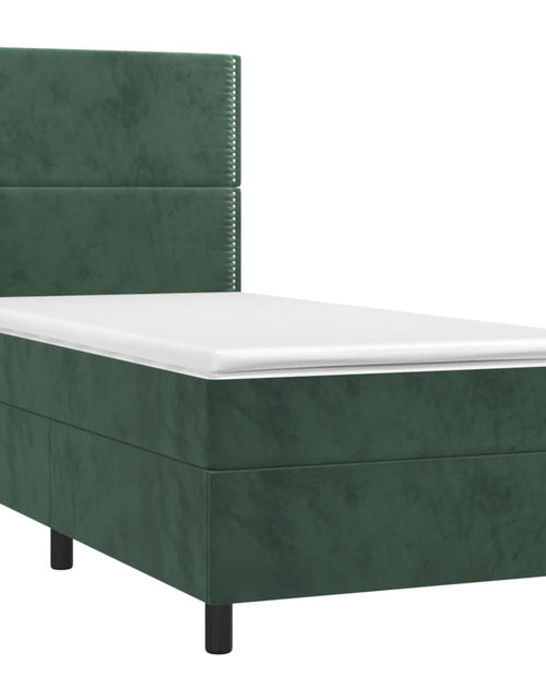 Încărcați imaginea în vizualizatorul Galerie, Pat box spring cu saltea, verde închis, 90x190 cm, catifea
