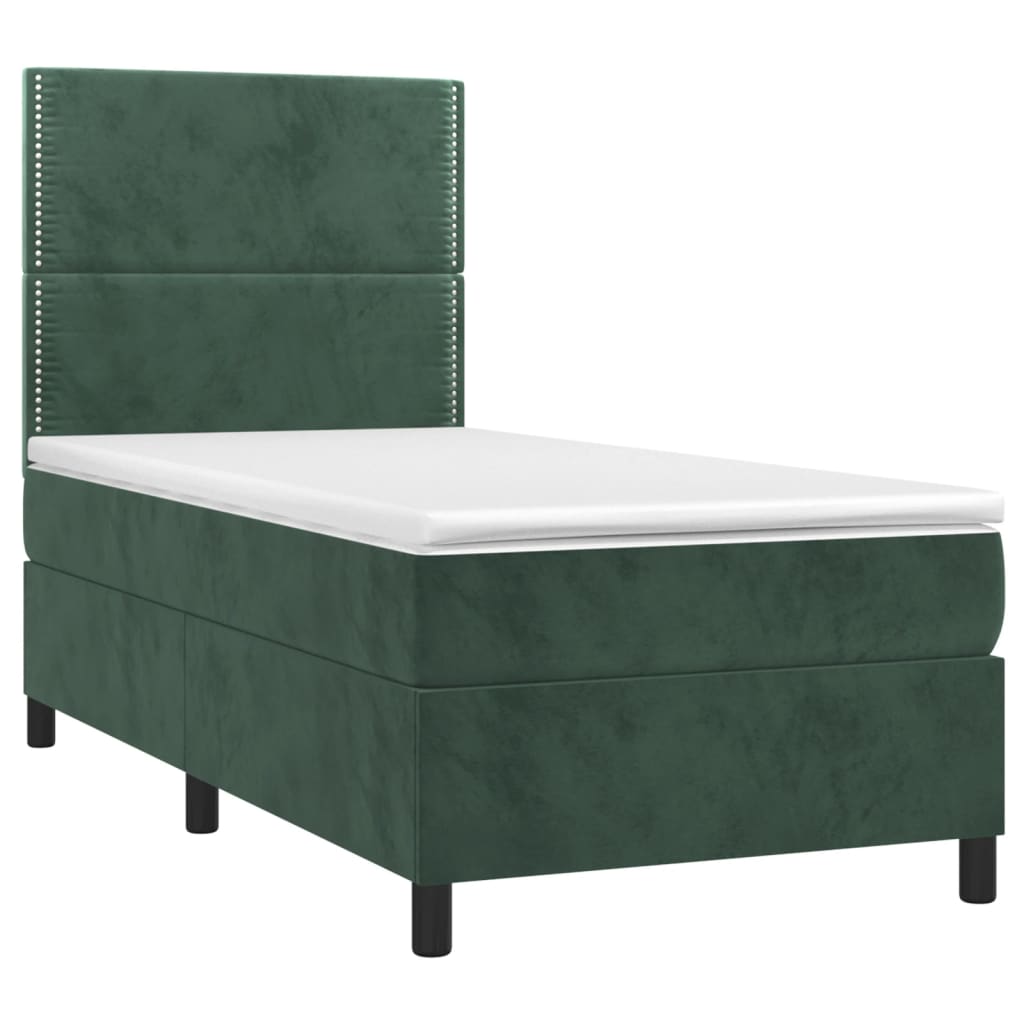 Pat box spring cu saltea, verde închis, 90x190 cm, catifea