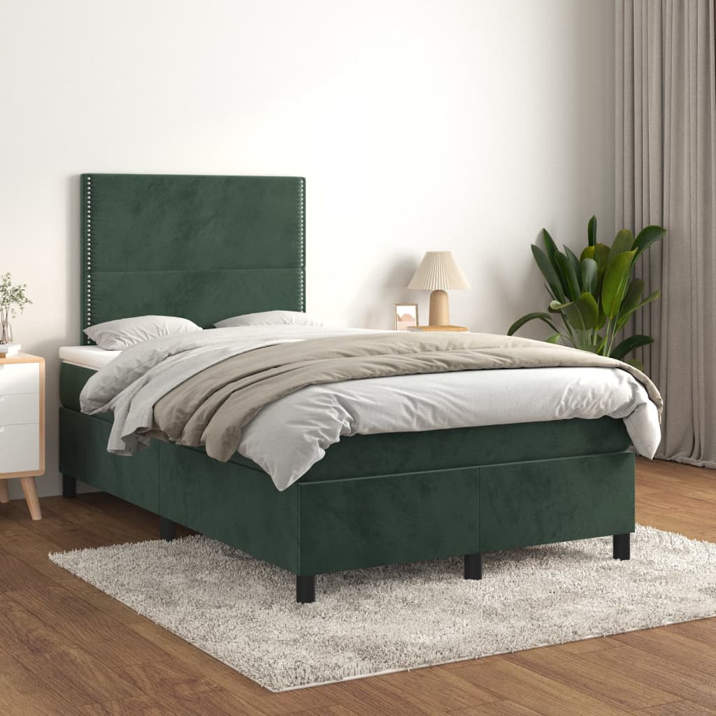 Pat box spring cu saltea, verde închis, 120x200 cm, catifea