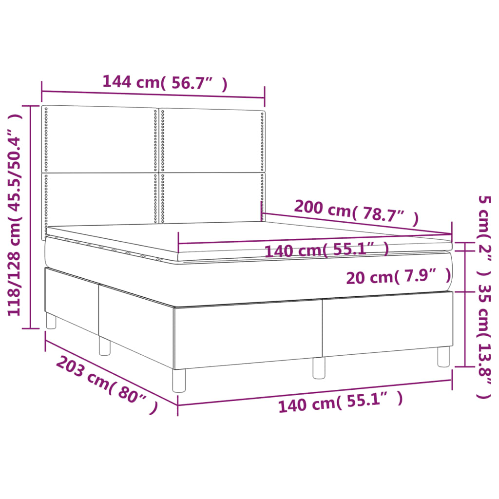 Pat box spring cu saltea, gri deschis, 140x200 cm, catifea