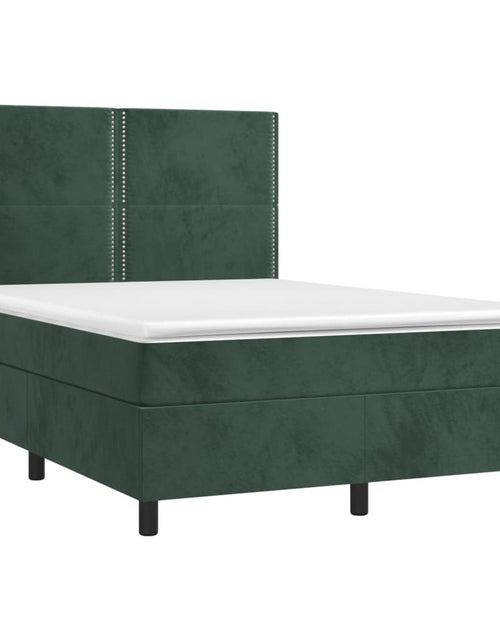 Загрузите изображение в средство просмотра галереи, Pat box spring cu saltea, verde închis, 140x200 cm, catifea
