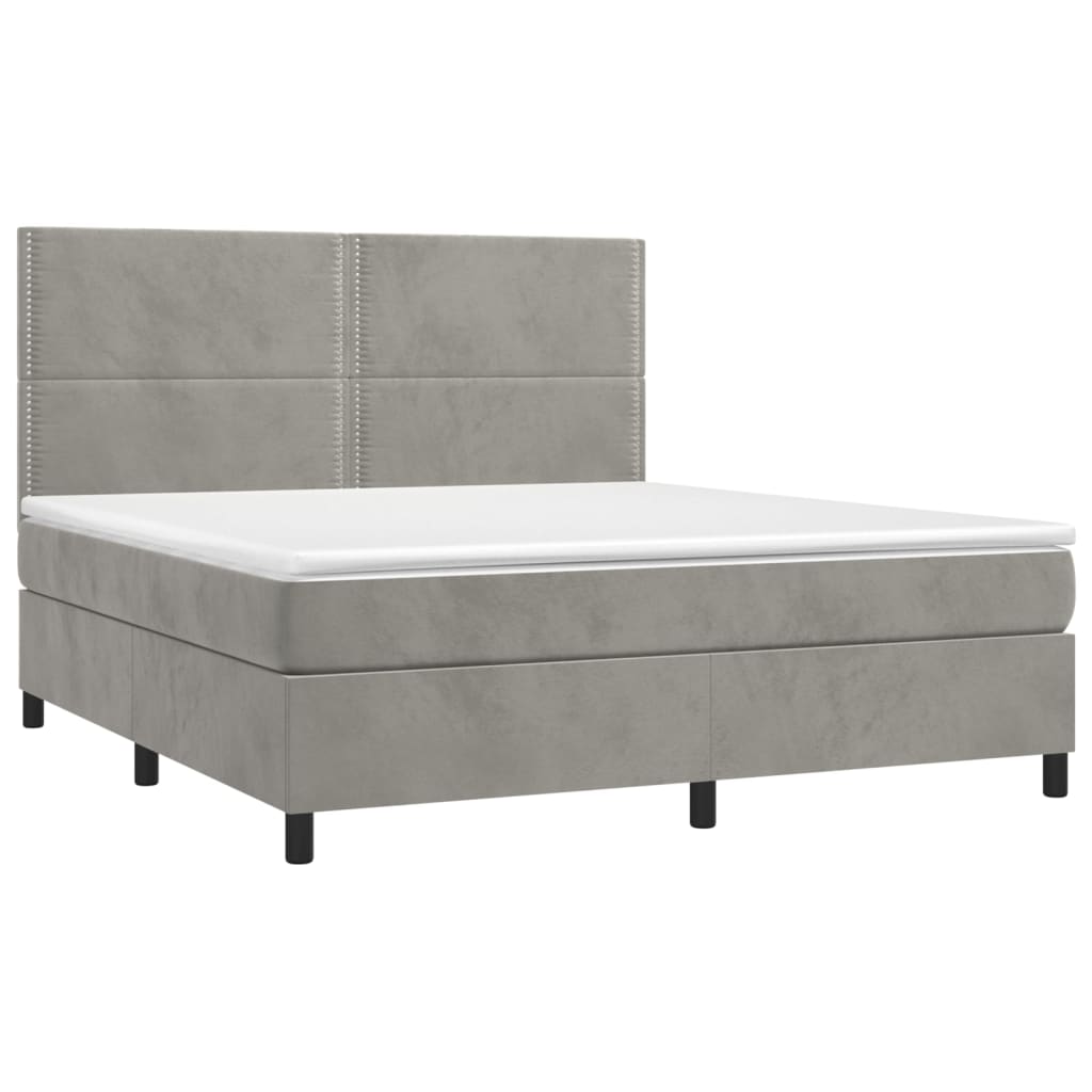 Pat box spring cu saltea, gri deschis, 160x200 cm, catifea