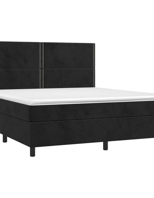 Загрузите изображение в средство просмотра галереи, Pat box spring cu saltea, negru, 160x200 cm, catifea
