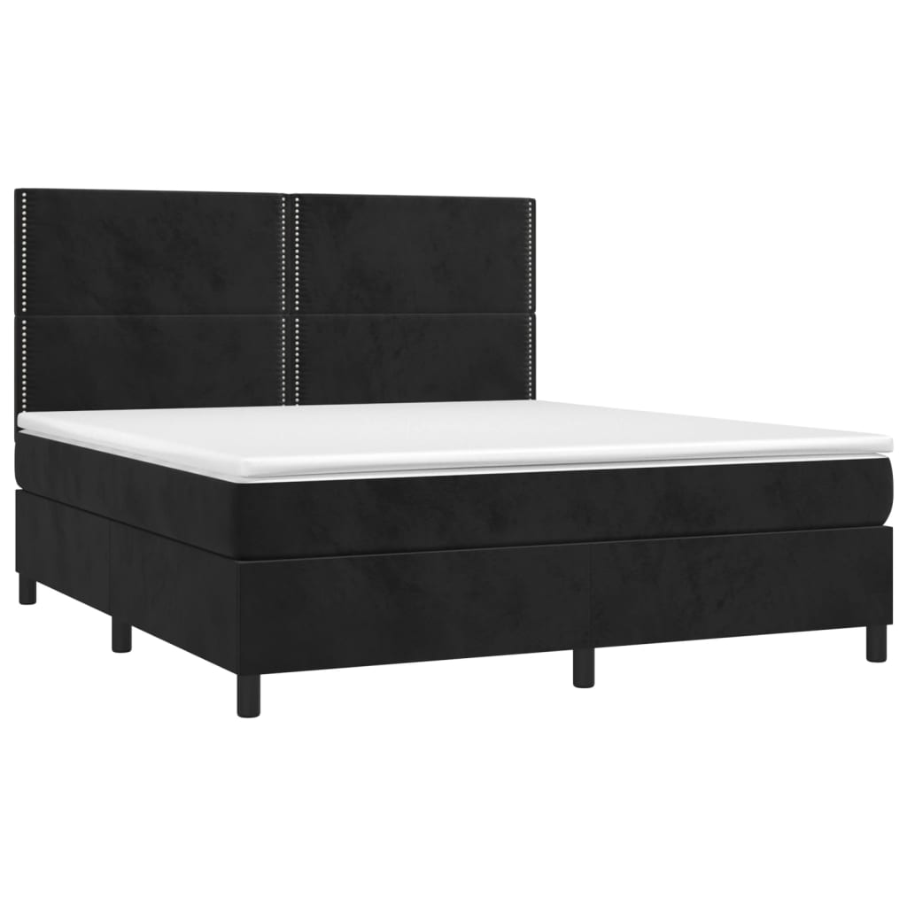 Pat box spring cu saltea, negru, 160x200 cm, catifea