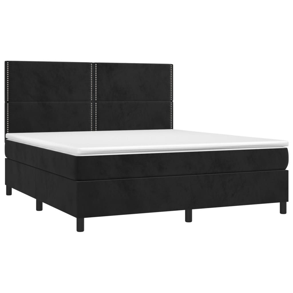 Pat box spring cu saltea, negru, 180x200 cm, catifea