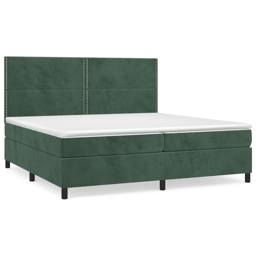 Pat box spring cu saltea, verde închis, 200x200 cm, catifea