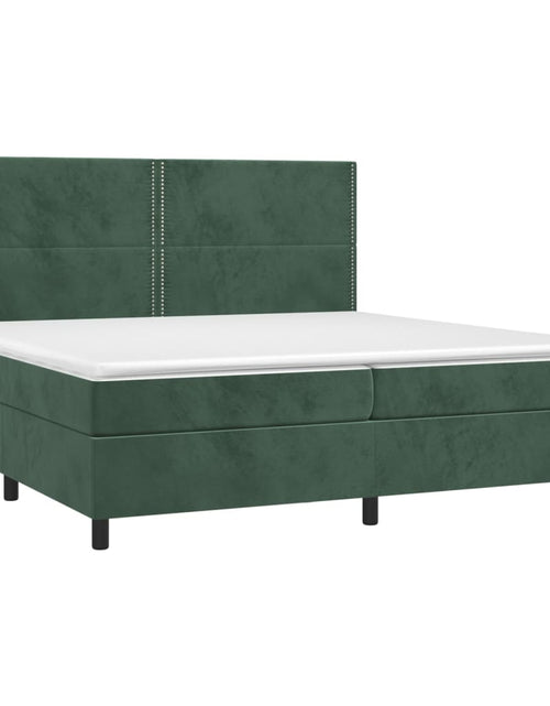 Încărcați imaginea în vizualizatorul Galerie, Pat box spring cu saltea, verde închis, 200x200 cm, catifea
