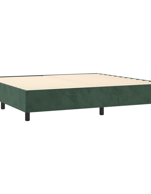 Încărcați imaginea în vizualizatorul Galerie, Pat box spring cu saltea, verde închis, 200x200 cm, catifea
