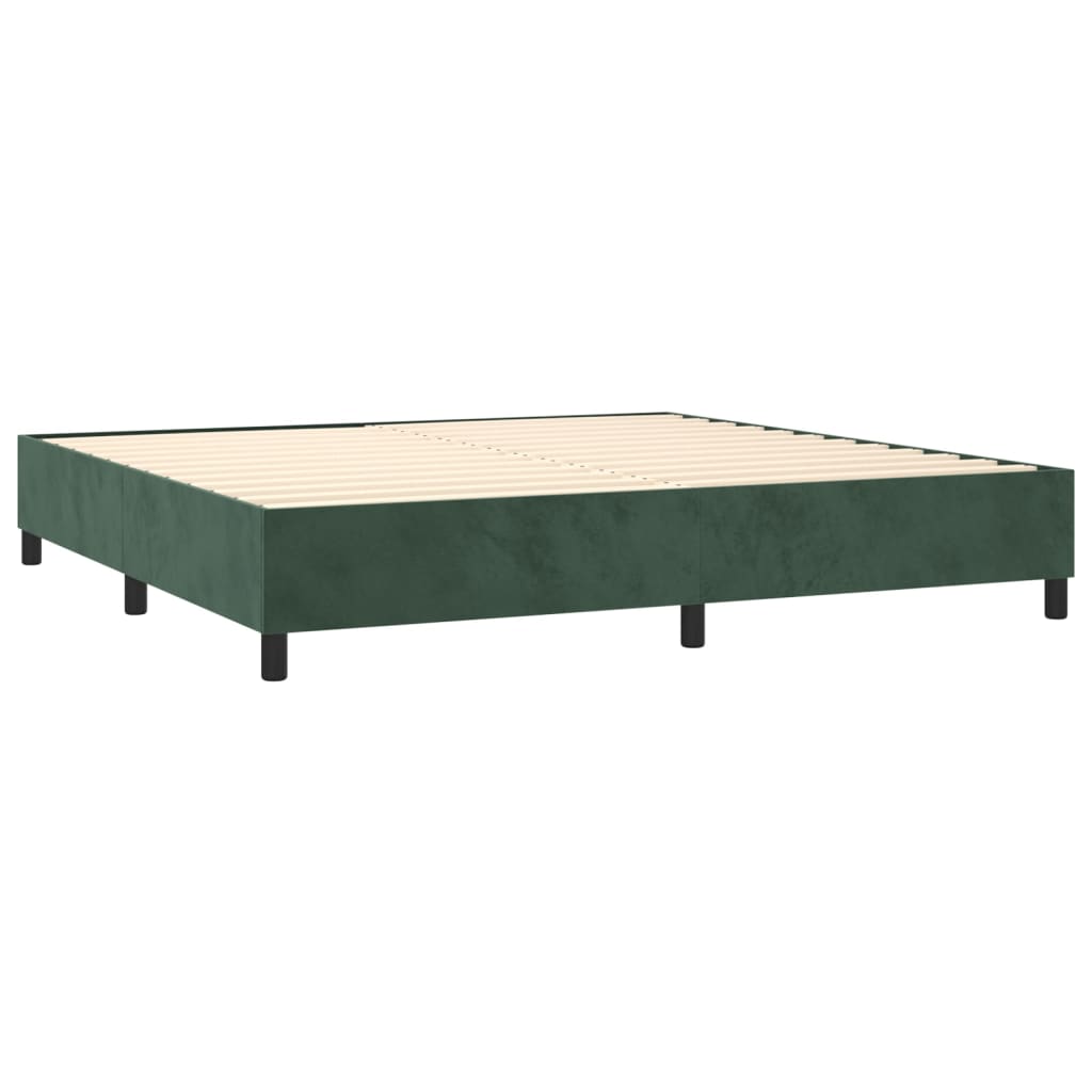 Pat box spring cu saltea, verde închis, 200x200 cm, catifea