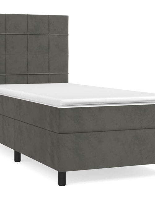 Загрузите изображение в средство просмотра галереи, Pat box spring cu saltea, gri închis, 80x200 cm, catifea
