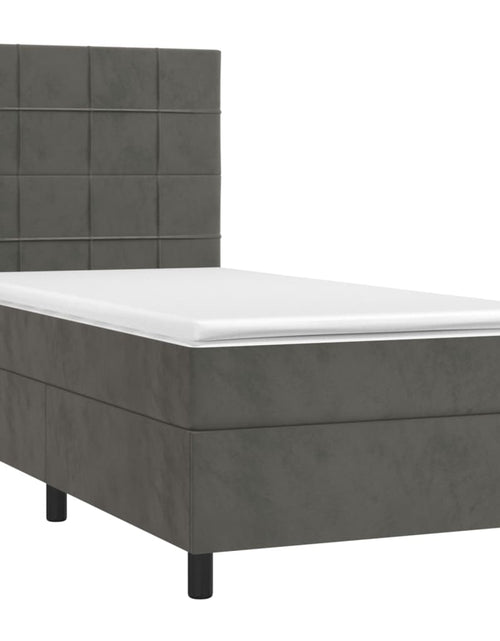 Загрузите изображение в средство просмотра галереи, Pat box spring cu saltea, gri închis, 80x200 cm, catifea
