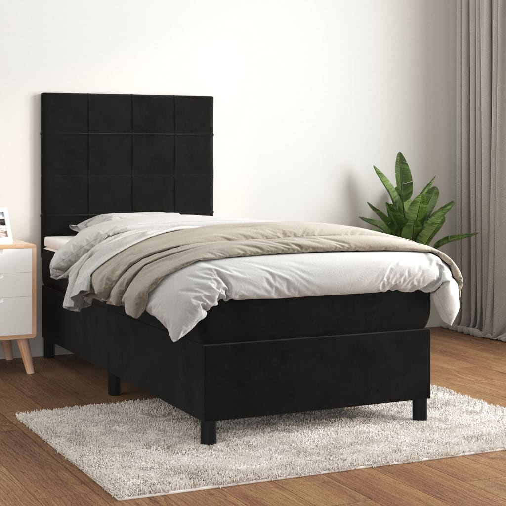 Pat box spring cu saltea, negru, 80x200 cm, catifea