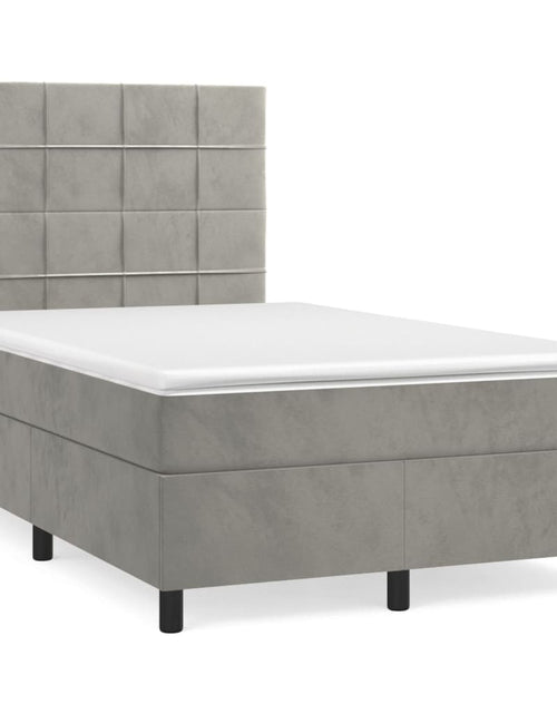 Загрузите изображение в средство просмотра галереи, Pat box spring cu saltea, gri deschis, 120x200 cm, catifea
