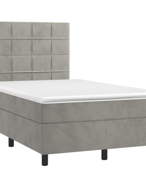 Загрузите изображение в средство просмотра галереи, Pat box spring cu saltea, gri deschis, 120x200 cm, catifea
