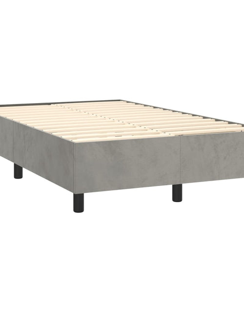 Загрузите изображение в средство просмотра галереи, Pat box spring cu saltea, gri deschis, 120x200 cm, catifea
