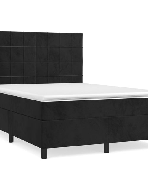 Загрузите изображение в средство просмотра галереи, Pat box spring cu saltea, negru, 140x190 cm, catifea
