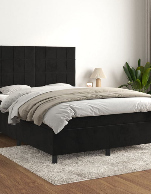 Загрузите изображение в средство просмотра галереи, Pat box spring cu saltea, negru, 140x190 cm, catifea
