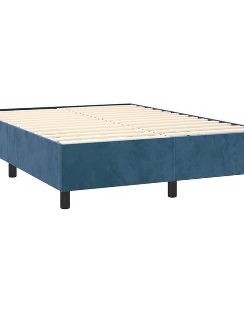 Загрузите изображение в средство просмотра галереи, Pat box spring cu saltea, albastru închis, 140x190 cm, catifea
