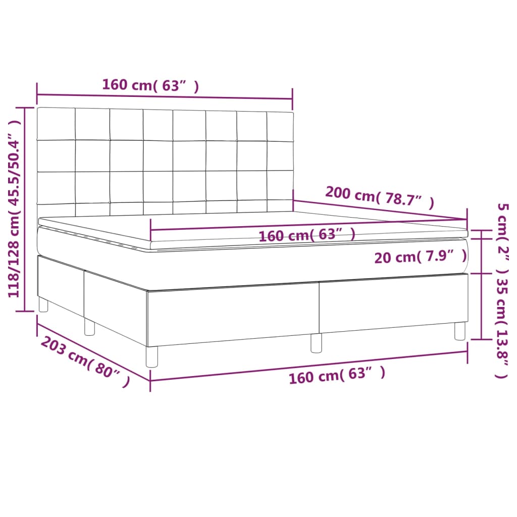 Pat box spring cu saltea, gri deschis, 160x200 cm, catifea