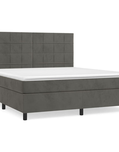 Загрузите изображение в средство просмотра галереи, Pat box spring cu saltea, gri închis, 160x200 cm, catifea
