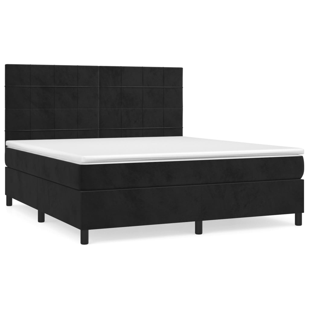 Pat box spring cu saltea, negru, 160x200 cm, catifea