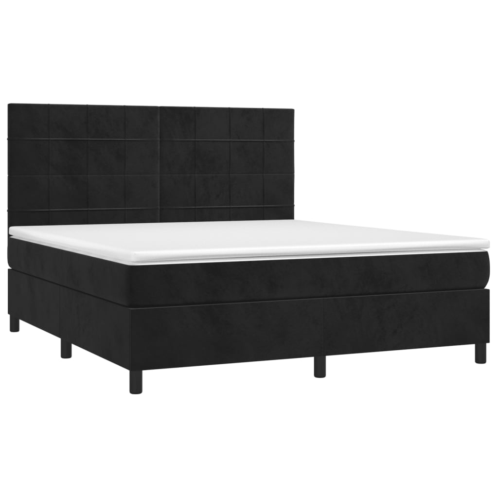 Pat box spring cu saltea, negru, 160x200 cm, catifea