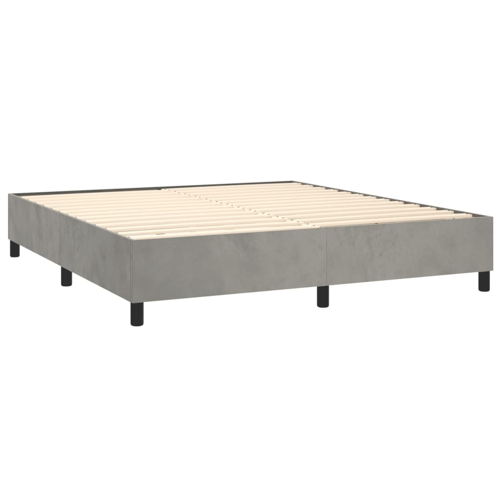 Pat box spring cu saltea, gri deschis, 180x200 cm, catifea