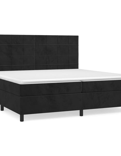 Загрузите изображение в средство просмотра галереи, Pat box spring cu saltea, negru, 200x200 cm, catifea
