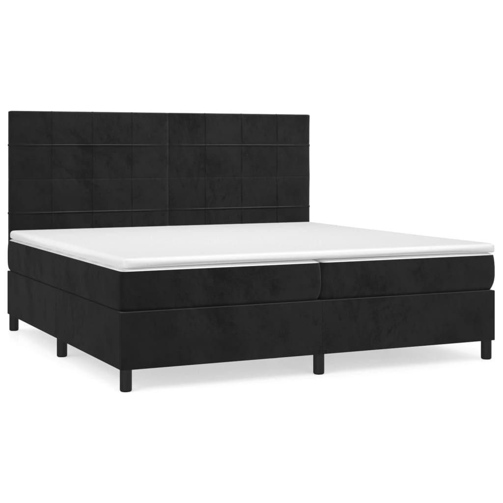 Pat box spring cu saltea, negru, 200x200 cm, catifea